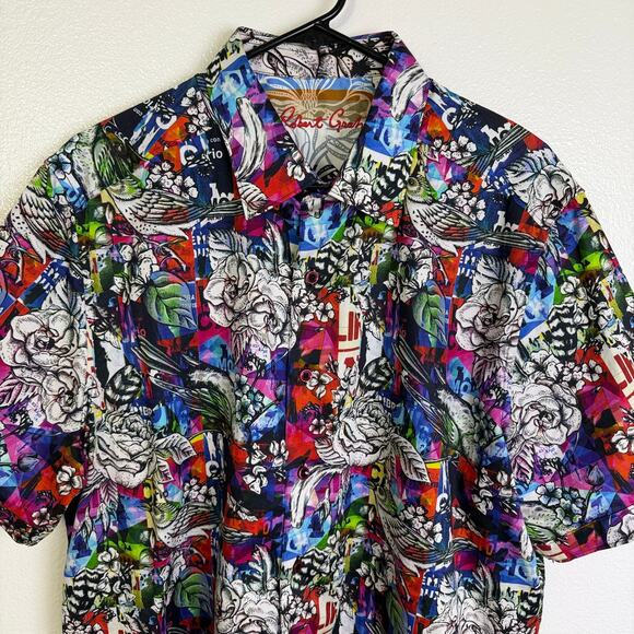Robert Graham Brenham Shirt Mens XL Multi Floral Short Sleeve Button Up Cotton - Picture 3 of 11